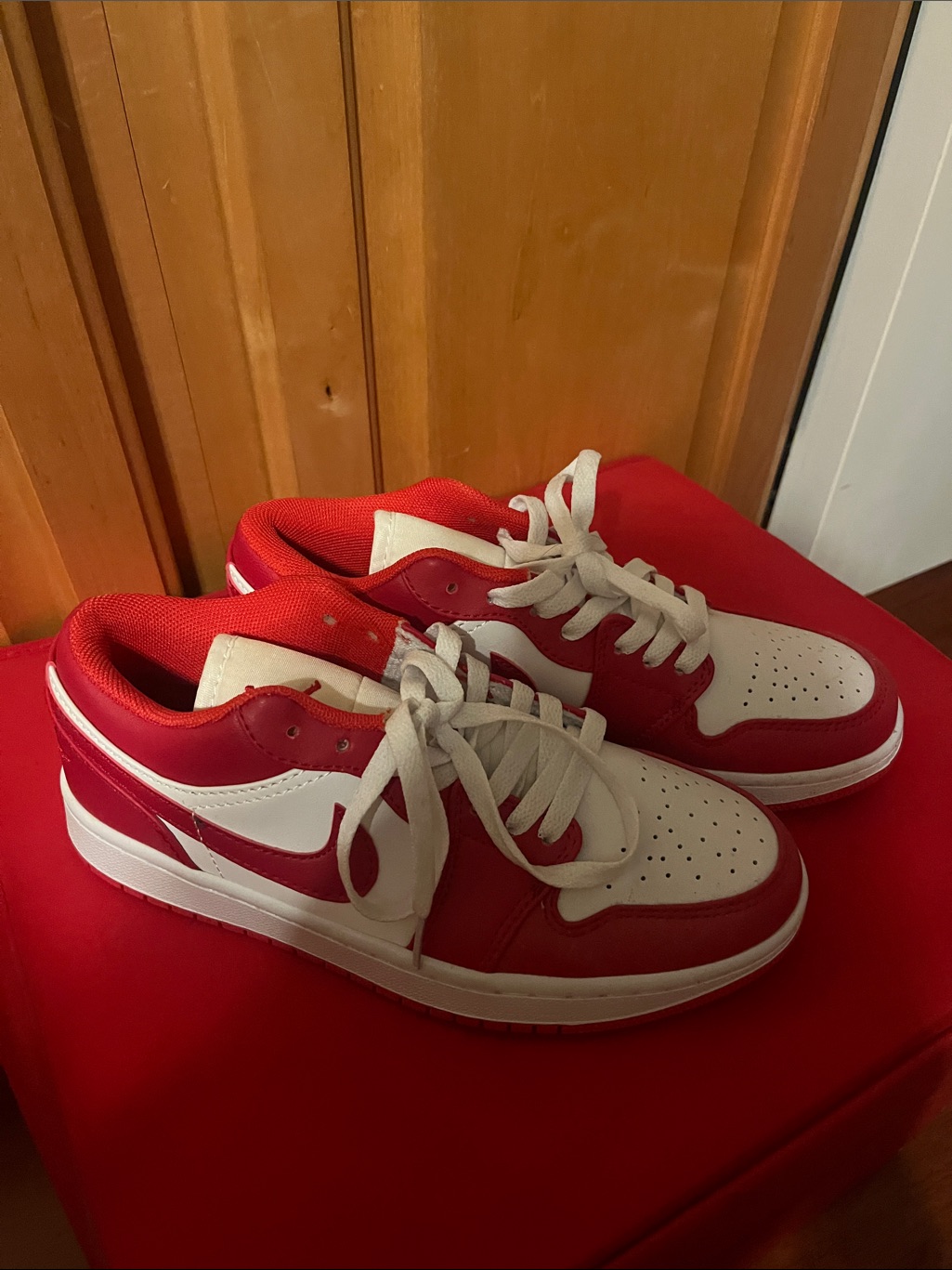 Kids Red And White Low-Top Sneakers - Classic Style